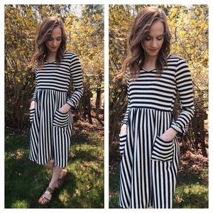 Navy Striped Terry Dress with Pockets